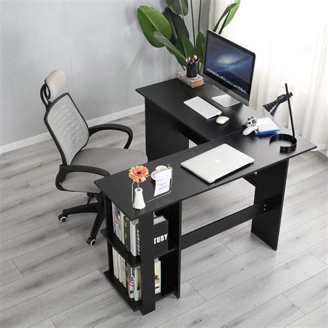 SOGES L Shaped Corner Desk with Storage Shelf Long Gaming Desk for Home Office Black - Walmart.com