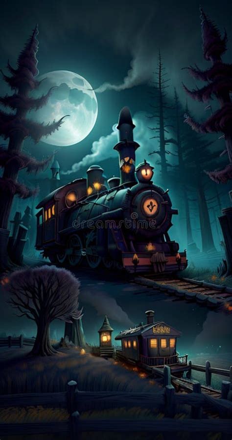 Eerie Train Ride through a Moonlit Nightmare. Halloween Train of ...