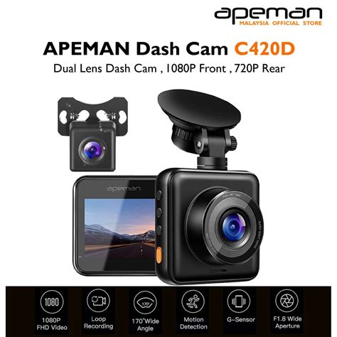 APEMAN C420D Dual Mini Dash Cam for Cars Front and Rear with Night Vision 1080P | Shopee Malaysia