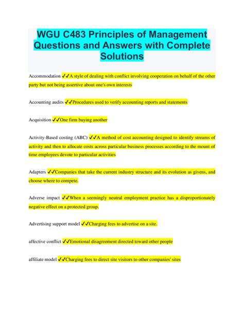 WGU C483 Principles of Management Questions and Answers with Complete Solutions | Question and ...