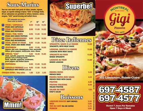 Gigi Pizzeria menu in Pointe-Claire, Quebec H9S 4L5, Canada