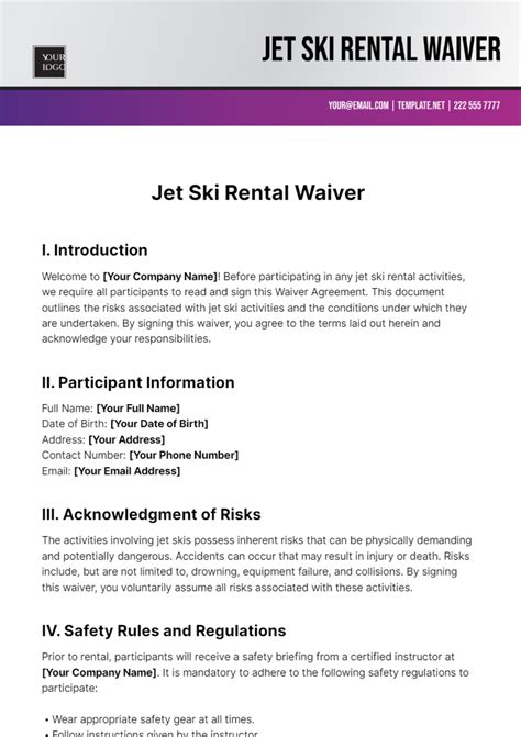 Free Jet Ski Rental Waiver Template - Edit Online & Download | Template.net