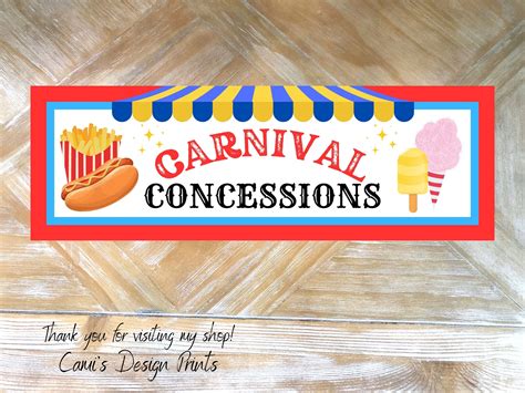 Carnival Sign, Carnival Concessions Sign, Carnival Birthday Party Decor Printable, Carnival Food ...