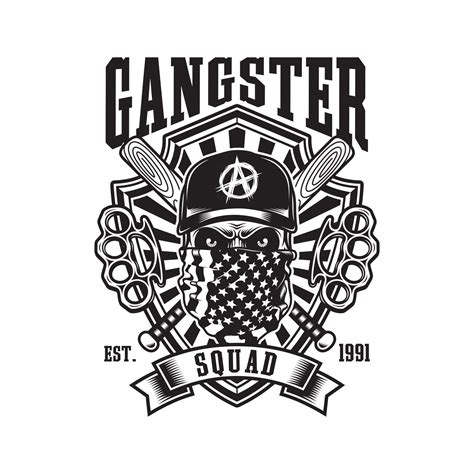 Gangster Skull With Crossed Baseball Bats and Brass Knuckles Emblem 2423570 Vector Art at Vecteezy