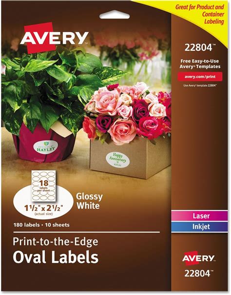 Amazon.com : Avery® Easy Peel® Print-To-The-Edge Permanent Inkjet/Laser Oval Labels, 22804, 1 1/ ...