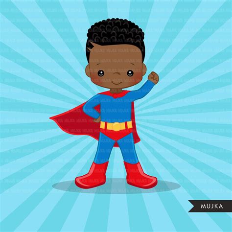 Black Superhero boys Clipart splash background & cute characters ...