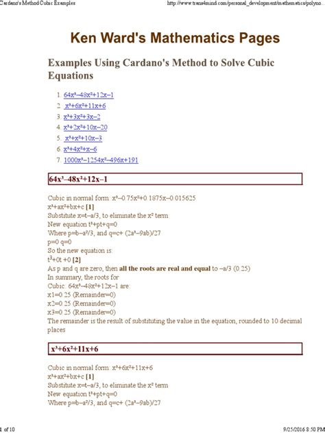 Cardano's Method Cubic Examples | PDF | Trigonometric Functions | Sine