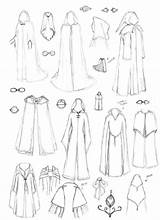 Cloak Hood Sketch Cloaks Robe Capes Vêtements Dessiner Coloring sketch template