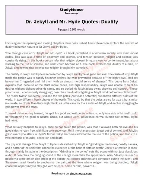 Dr. Jekyll and Mr. Hyde Quotes: Duality Free Essay Example