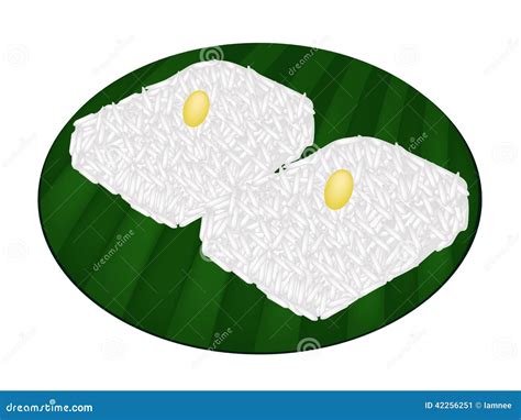 Thai Sweet Sticky Rice on Banana Leaf Stock Vector - Illustration of ...