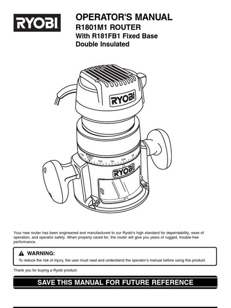 Ryobi 1801 Router Operator's Manual | Mains Electricity | Power Supply