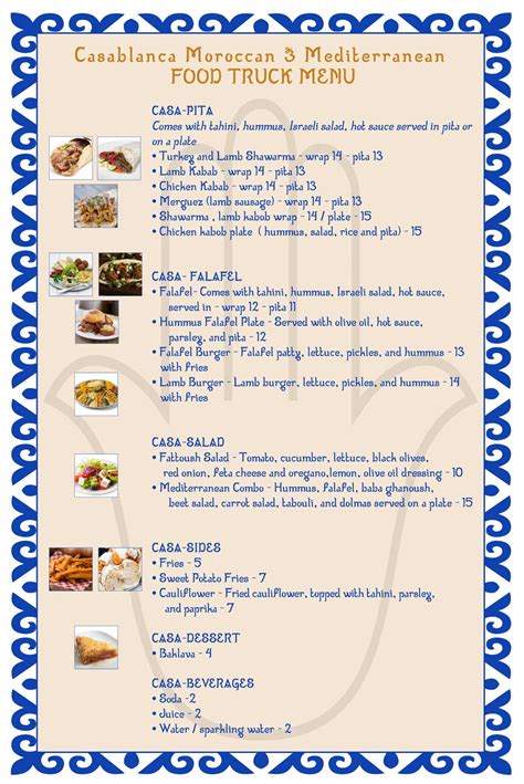 Food Truck Menu - Casablanca Moroccan & Mediterranean Food