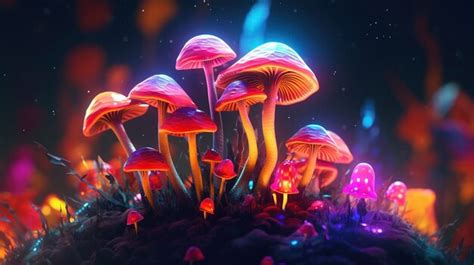 Premium AI Image | Colorful neon mushrooms