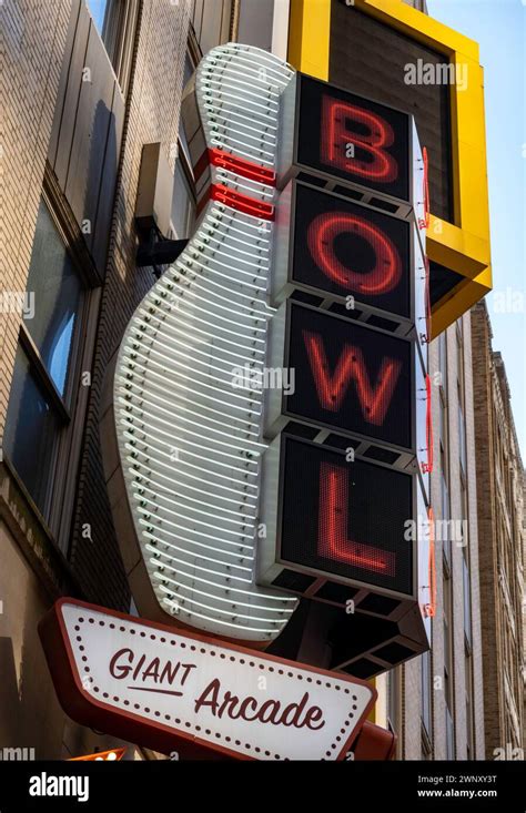 Signage for the Bowling, Arcade, Bar, & More at Bowlero Times Square in ...