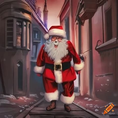 Scary alley with santa claus on Craiyon