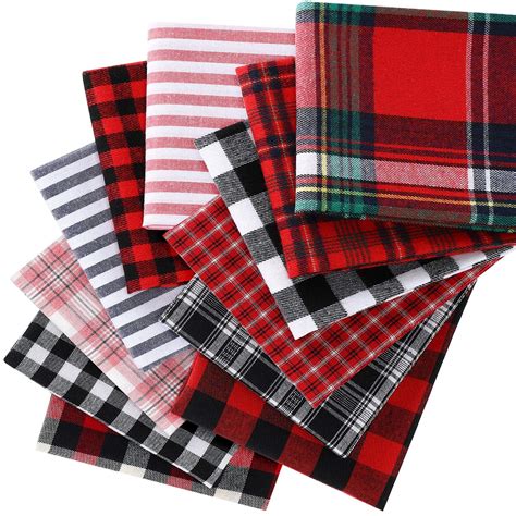 Tatuo 12 Pieces Christmas Fat Fabric Bundles Buffalo Plaid Fat Quarters Cotton Fabric Square ...