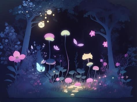 Premium AI Image | Enchanted Night Fairy Forest with Glowing Flowers A ...