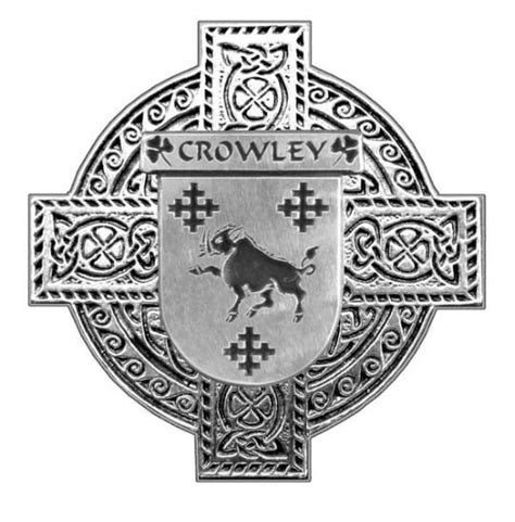 Crowley Irish Coat Of Arms Celtic Cross Sterling Silver Family Crest Badge