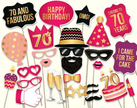 70th Birthday Photo Booth Props: Printable PDF. Hot Pink and - Etsy