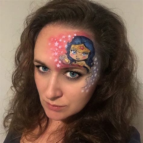 Wonder Woman Cartooned Face Painting Design by Marina - Facepaint.com