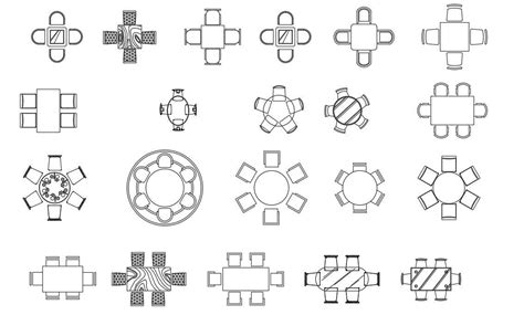 Dining Table Chair AutoCAD Blocks Top View Plan - Cadbull