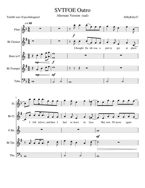 Star vs. the Forces of Evil Outro Sheet music for Tuba, Flute, Clarinet in b-flat, Trumpet in b ...