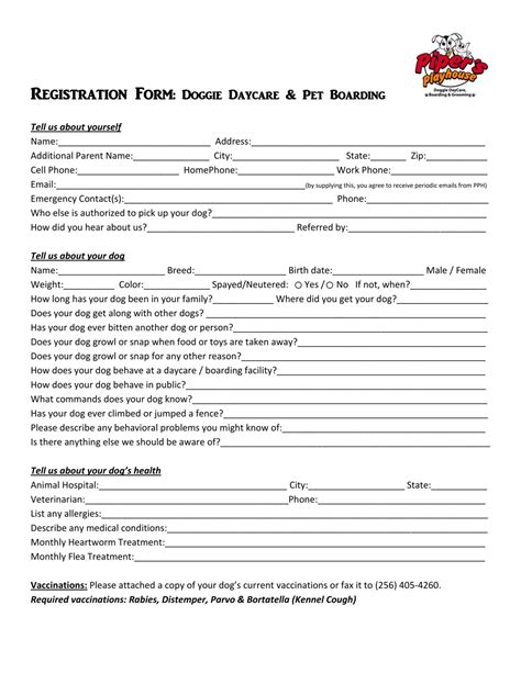 Editable Free 11 Daycare Registration Forms In Pdf Ms Word Pet Boarding Form Template Excel ...