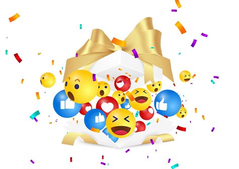 Surprise emoji and confetti. Emoticon out of an surprise gift box ...