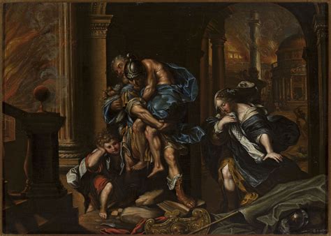 Aeneas Carrying Anchises Out Of Burning Troy, Painted By An Unidentified 17th-Century Artist ...