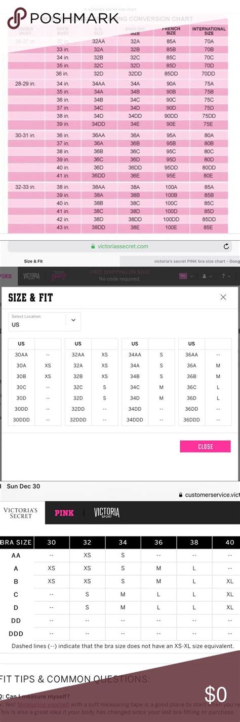 VICTORIAS SECRET &PINK SIZE CHARTS,PLEASE OBSERVE. | Chart, Secret ...