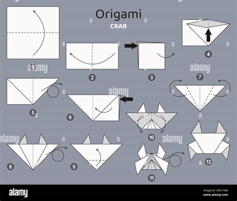 Origami tutorial. Origami scheme for kids. Crab Stock Vector Image ...