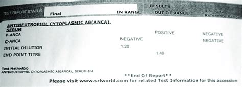 Lab report of the same patient showing P-ANCA positive | Download ...