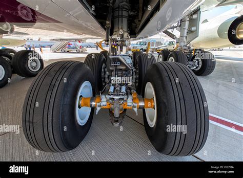 Landing Gear on Airbus A380 at Dubai Air Show 2015 in Dubai, UAE Stock ...