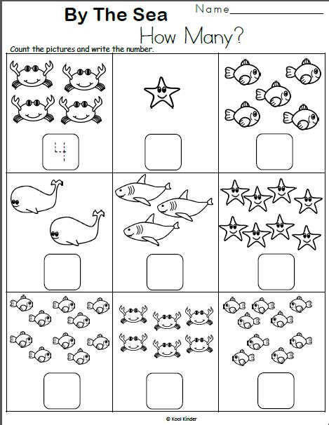 Free Kindergarten Number Counting Worksheets - Sea Life | Made By Teachers | Kindergarten math ...