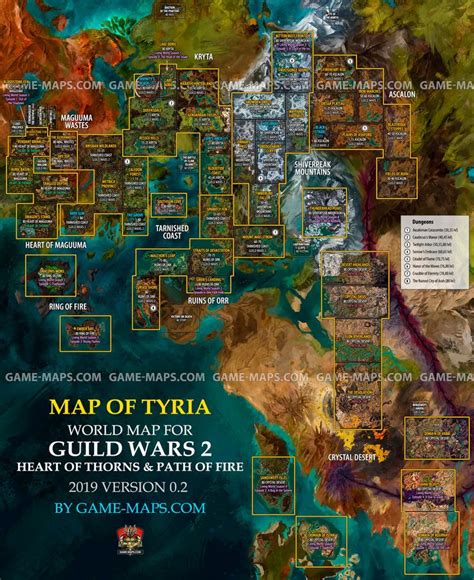 Full World Map for Guild Wars 2, GW2 Heart of Thorns, GW2 Path of Fire ...