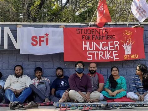 University of Hyderabad students sit on hunger strike in support of protesting farmers