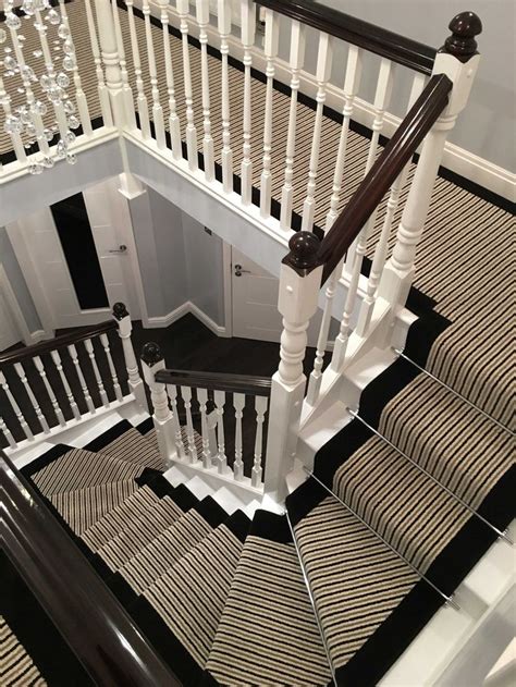 Brintons Carpets Stripes Collection Humbug & True Velvet Jet Stair Runner And Matching Landing ...