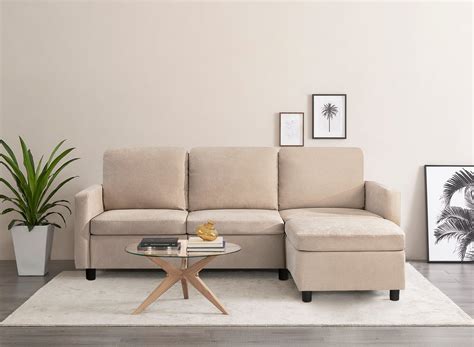 Vineego Linen Fabric L-shape Sofa Sectional Couch for Living Room, Beige - Walmart.com