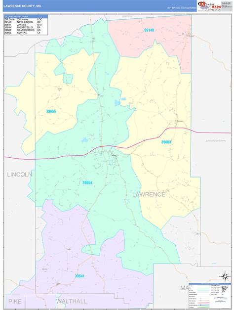 Lawrence County, MS Wall Map Color Cast Style by MarketMAPS - MapSales.com