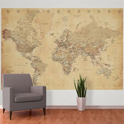 Vintage Old World Map Wall Mural | Map wall mural, Home wallpaper, Wall ...