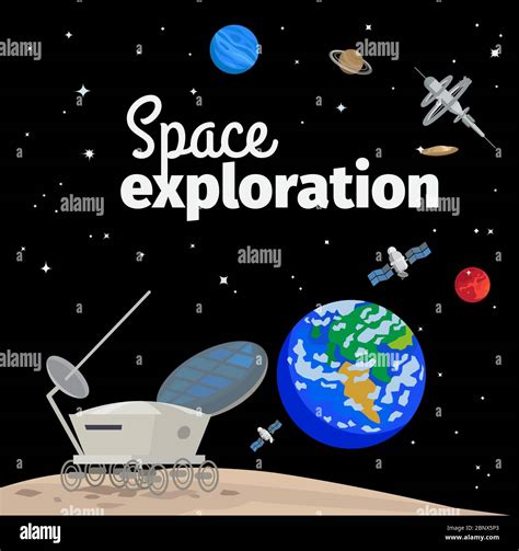 Space exploration illustration with outer space, earth and satellites ...