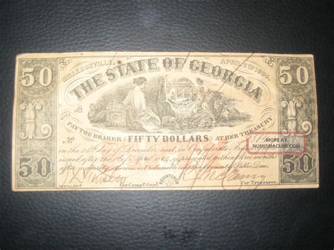 50. 00 Confederate States Of America April 6th 1864 Bill (georgia)