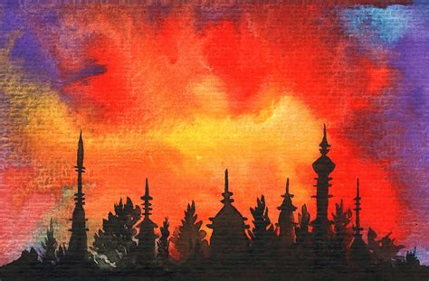 Sunset Cityscape Painting Old City Original Art 4 by - Etsy