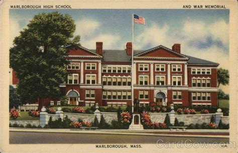 Marlborough High School and War Memorial Massachusetts Postcard