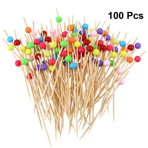 100 Pcs 12 cm Cocktail Picks Colorful Round Beads Creative Handmade ...