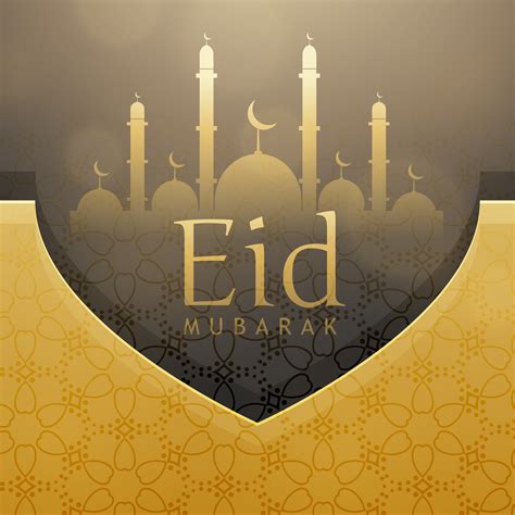 beautiful eid festival greeting card design with golden decorati ...