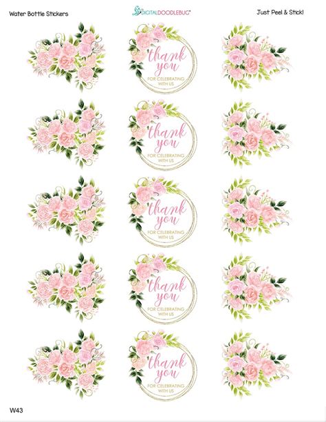 Water bottle labels Floral Wedding or Baby shower decor