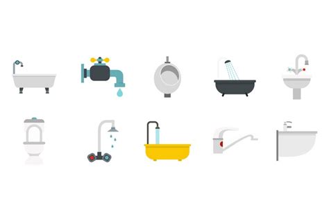 Bathroom icon set, flat style (417682) | Icons | Design Bundles