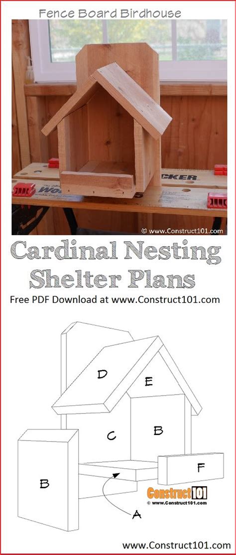 Cardinal Nesting Shelter Bird House Plans - PDF Download - Construct101 | Bird houses ideas diy ...