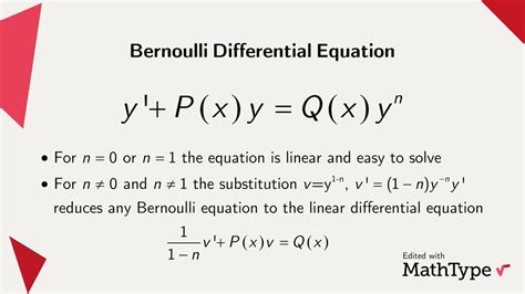 MathType on Twitter: "Bernoulli equations, named after Jacob Bernoulli, are a type of ordinary ...